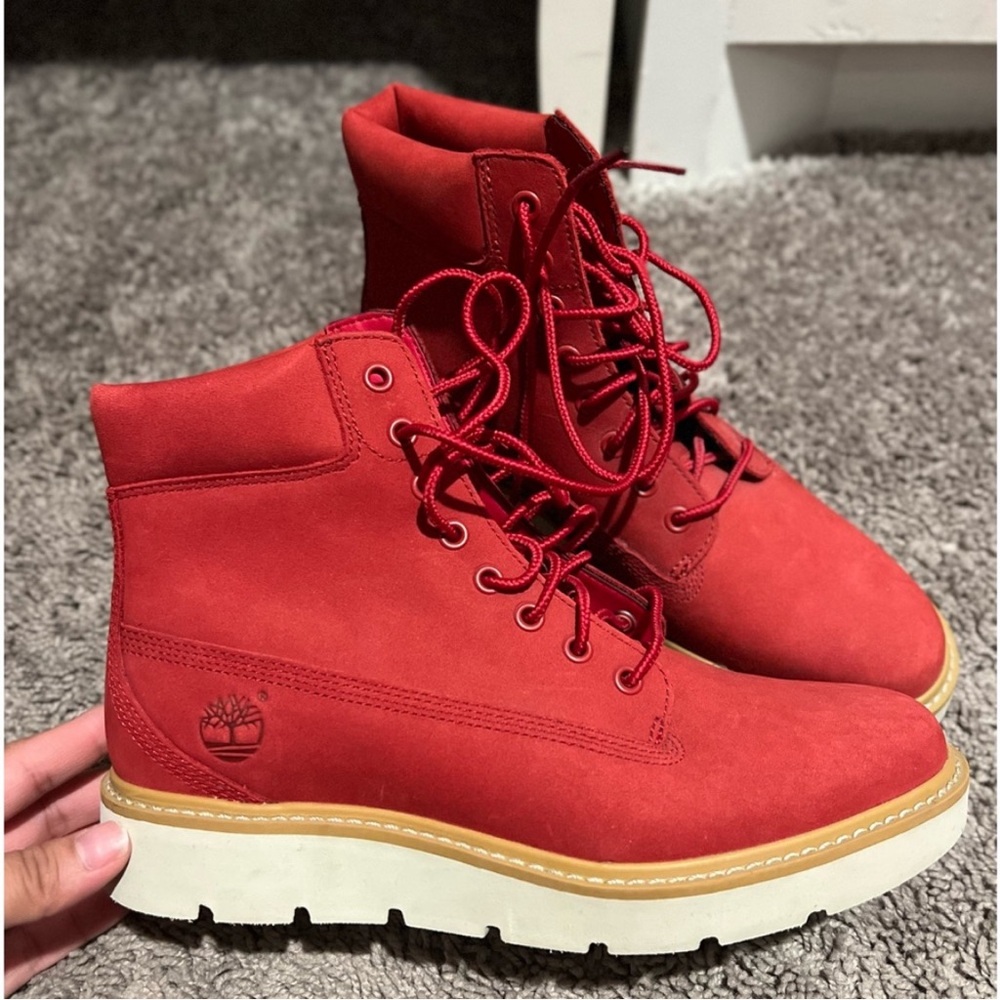 Never used red Timberland boots